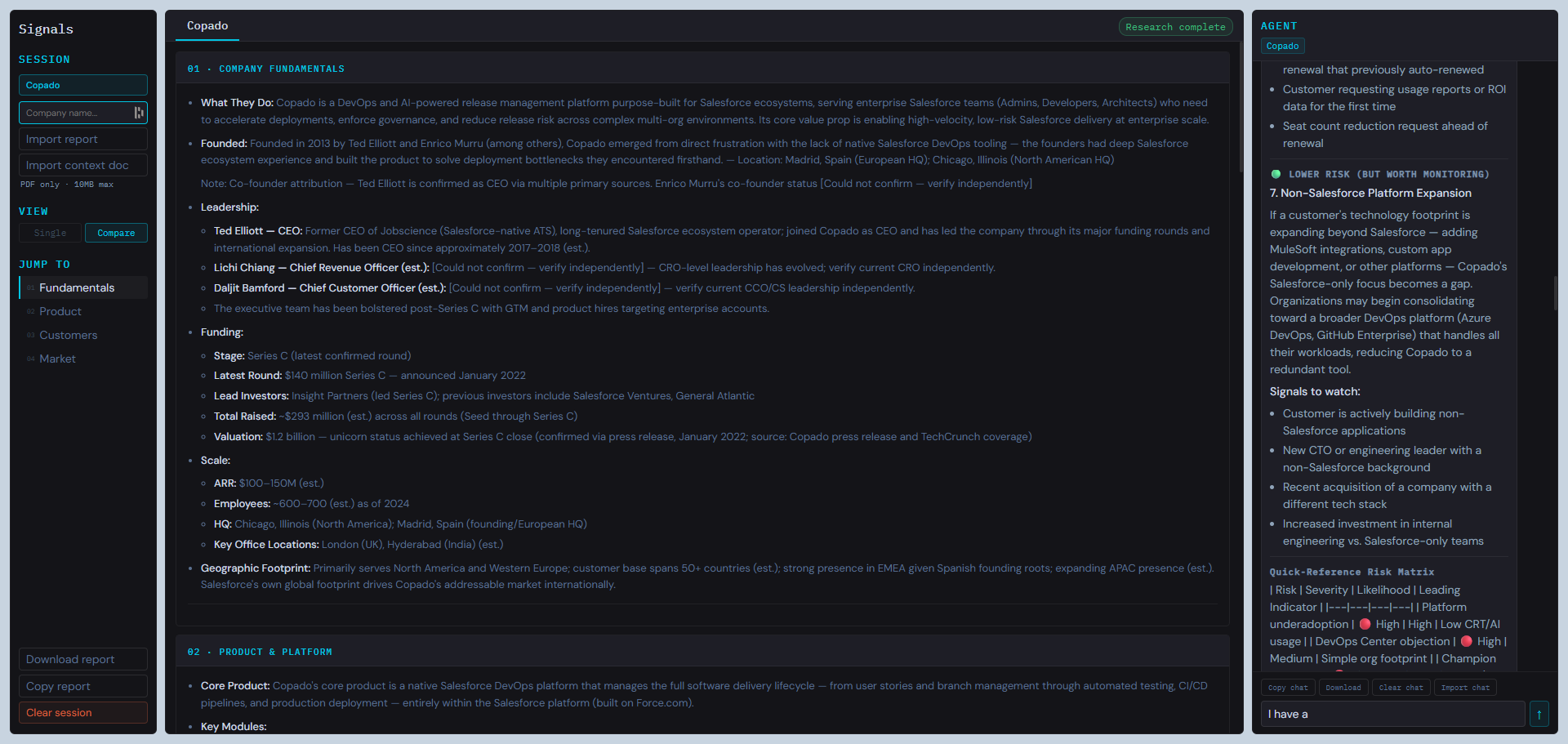 Agent chat: reasoning over loaded reports in natural language