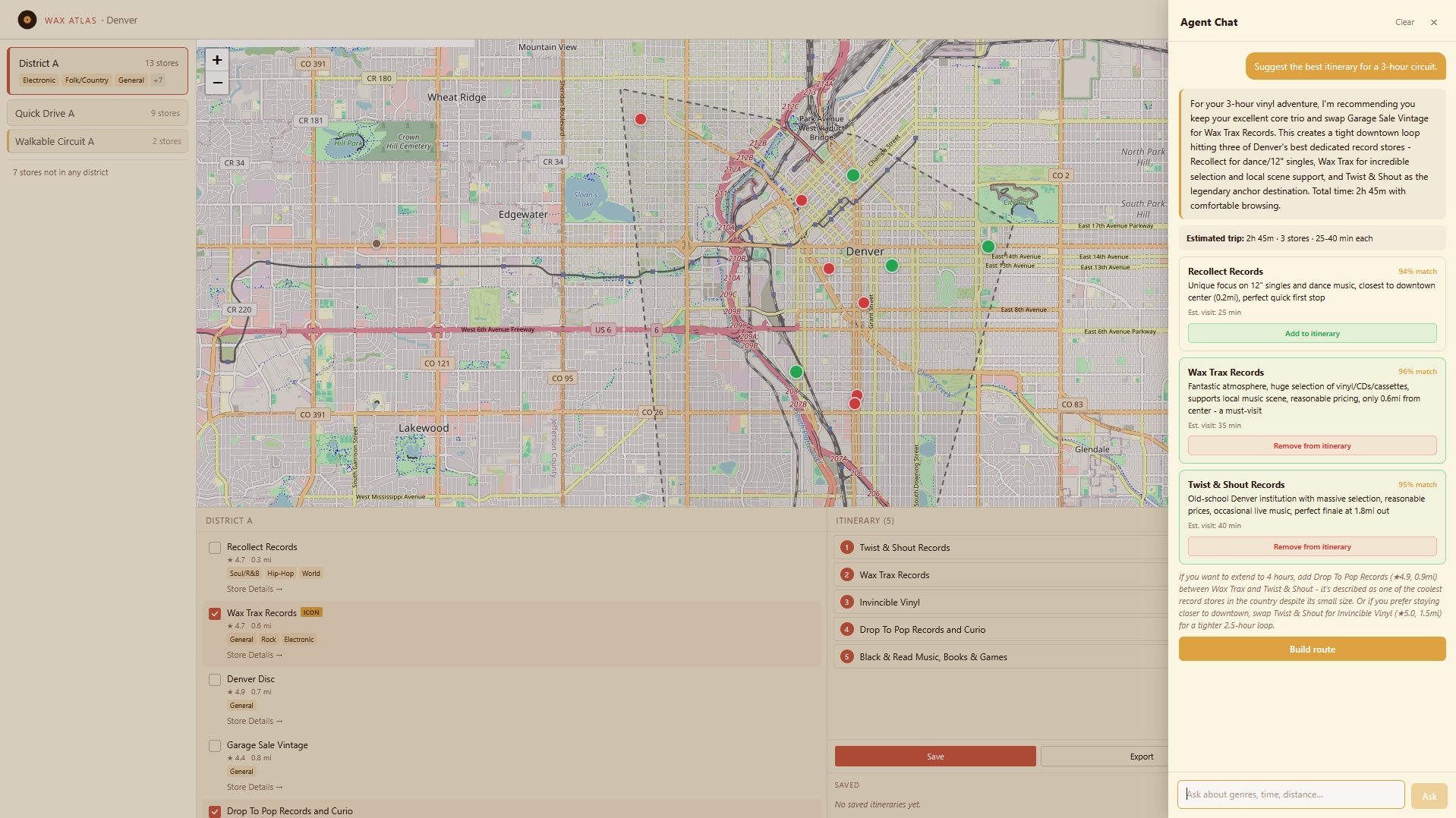 Itinerary builder agent chat